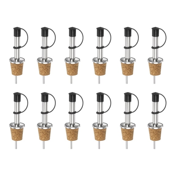 Uxcell Stainless Steel Bottle Pourers, 12Pcs Olive Oil Spout with Rubber Dust Caps, Cork Design Wine Bottle Stoppers for Pours Liquid, Olive Oil, Wine, Vinegar, Most Liquor Bottles