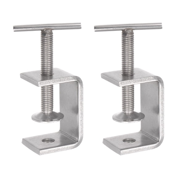 Uxcell Stainless Steel C-Clamp 2.28 Inch Wide Jaw Opening 5-42mm Range with T-Bar Handle for Woodworking Welding Building 2Pcs