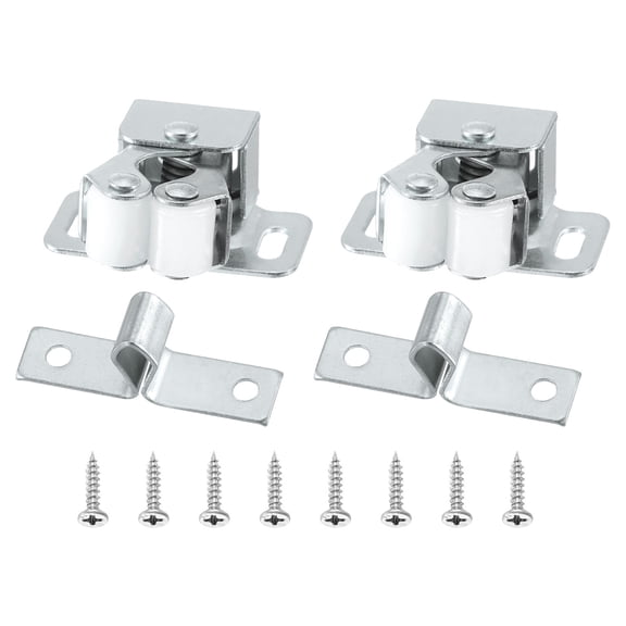 Uxcell Stainless Steel Cabinet Latches Wardrobe Double Roller Catch Spring Bead Hardware Latch, 2 Set Metallic