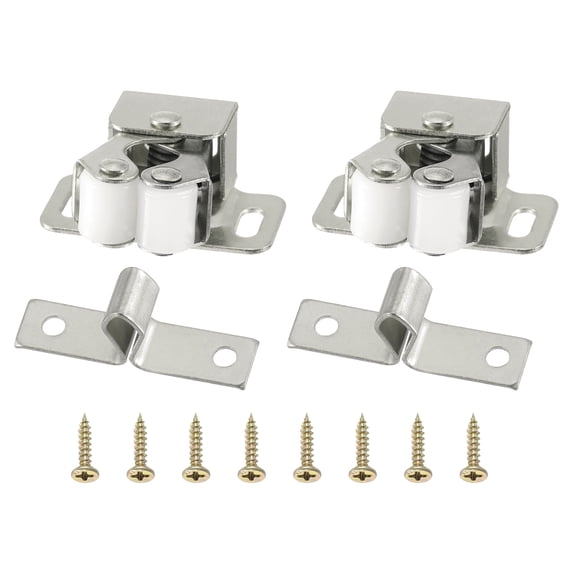 Uxcell Stainless Steel Cabinet Latches Wardrobe Double Roller Catch Spring Bead Hardware Latch, 2 Set Silver Nickel