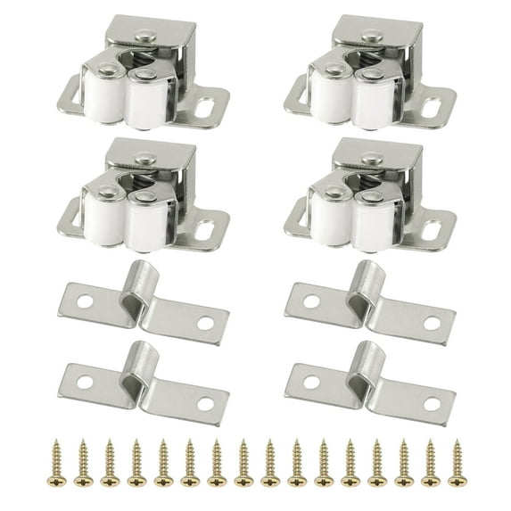 Uxcell Stainless Steel Cabinet Latches Wardrobe Double Roller Catch Spring Bead Hardware Latch, 4 Set Silver Nickel