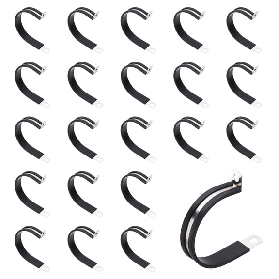 Uxcell Stainless Steel Cable Clamp - [50 mm / 2"] 50pcs EPDM Rubber Cushioned Pipe Clamp, Conduit Wire Strap Clip for Industrial Household Installation Pipe