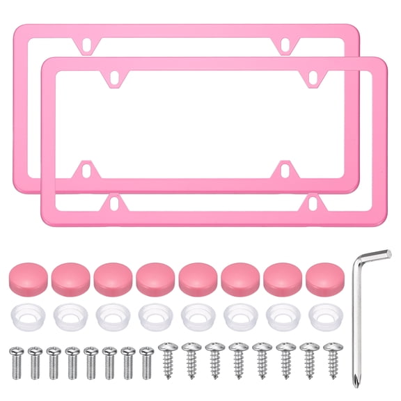 Uxcell Stainless Steel Car License Plate Frames Kits, (4 Holes, Pink) (2 Pcs), Rustproof License Plate Holder Car Exterior Accessories, Suit for Various Vehicles