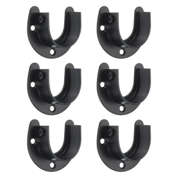 Uxcell Stainless Steel Closet Rod Bracket, 1-1/2 Inch Dia Wardrobe Bracket U-Shaped Rod Socket Flange, Black 6 Pack