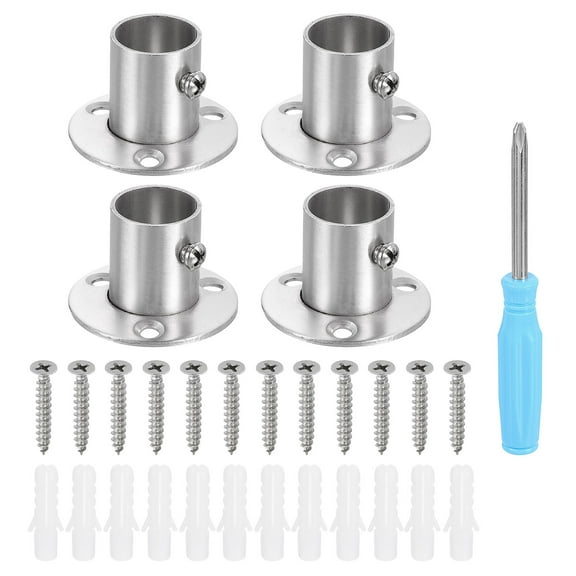 Uxcell Stainless Steel Closet Rod Holder Set High-Leg 0.78" Dia Shower Rod Flange Socket Wardrobe Bracket