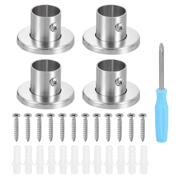 Uxcell Stainless Steel Closet Rod Holder Set High-Leg with Cover 0.89" Dia Shower Rod Flange Socket Wardrobe Bracket