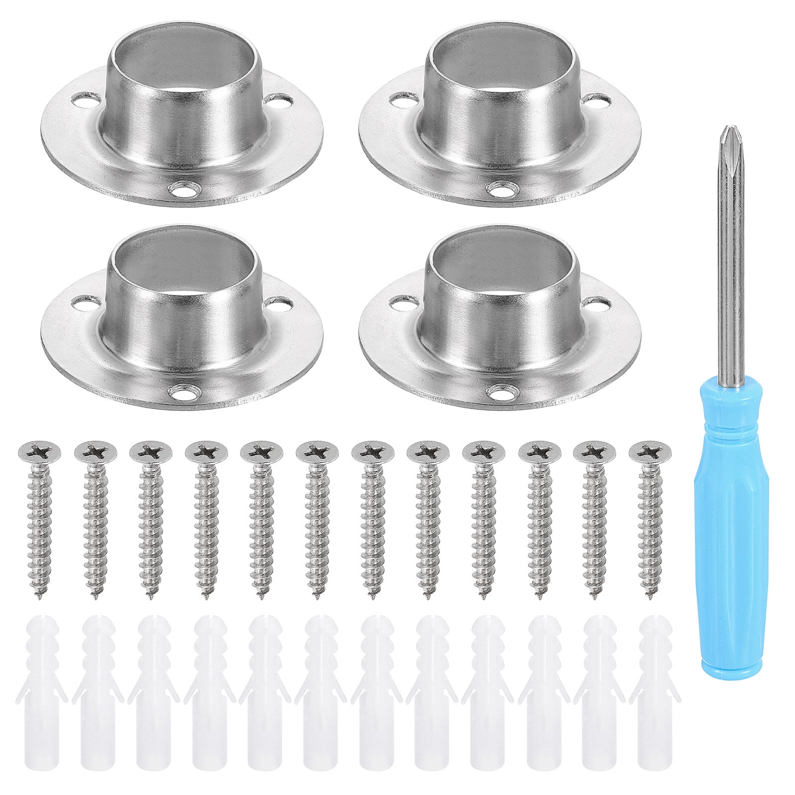 Uxcell Stainless Steel Closet Rod Holder Set O-Shaped 0.89" Dia Shower ...