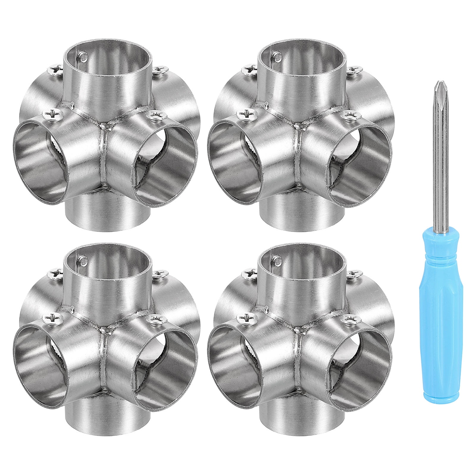 Uxcell Stainless Steel Closet Rod Holder Set Right Angle Six-way 1.02 ...