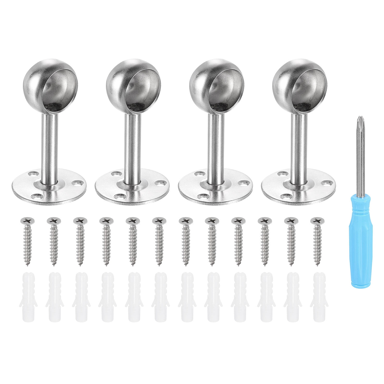 Uxcell Stainless Steel Closet Rod Holder Set Semi-open 1.02" Dia Shower ...