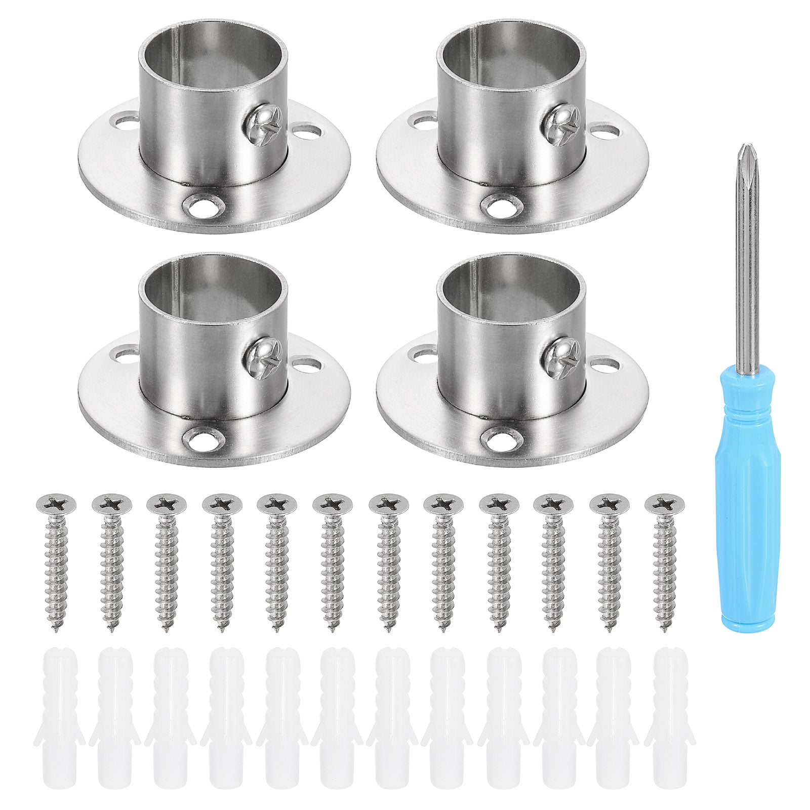 Uxcell 19mm Tube Flange Sockets - 10 Pack, Stainless Steel Wardrobe Rail End Supports
