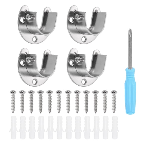 Uxcell Stainless Steel Closet Rod Holder Set U-Shaped 1.06" Dia Shower Rod Flange Socket Wardrobe Bracket