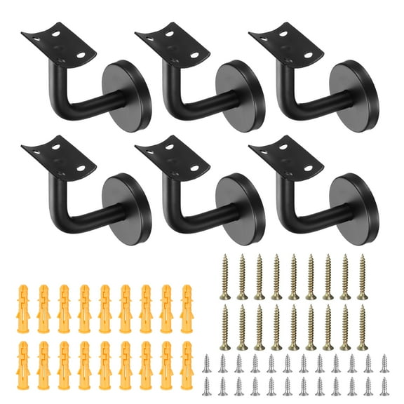 Uxcell 6 Set Stainless Steel Curved Hand Rail Brackets with Screw for Drywall Wooden Wall Black 2.4"
