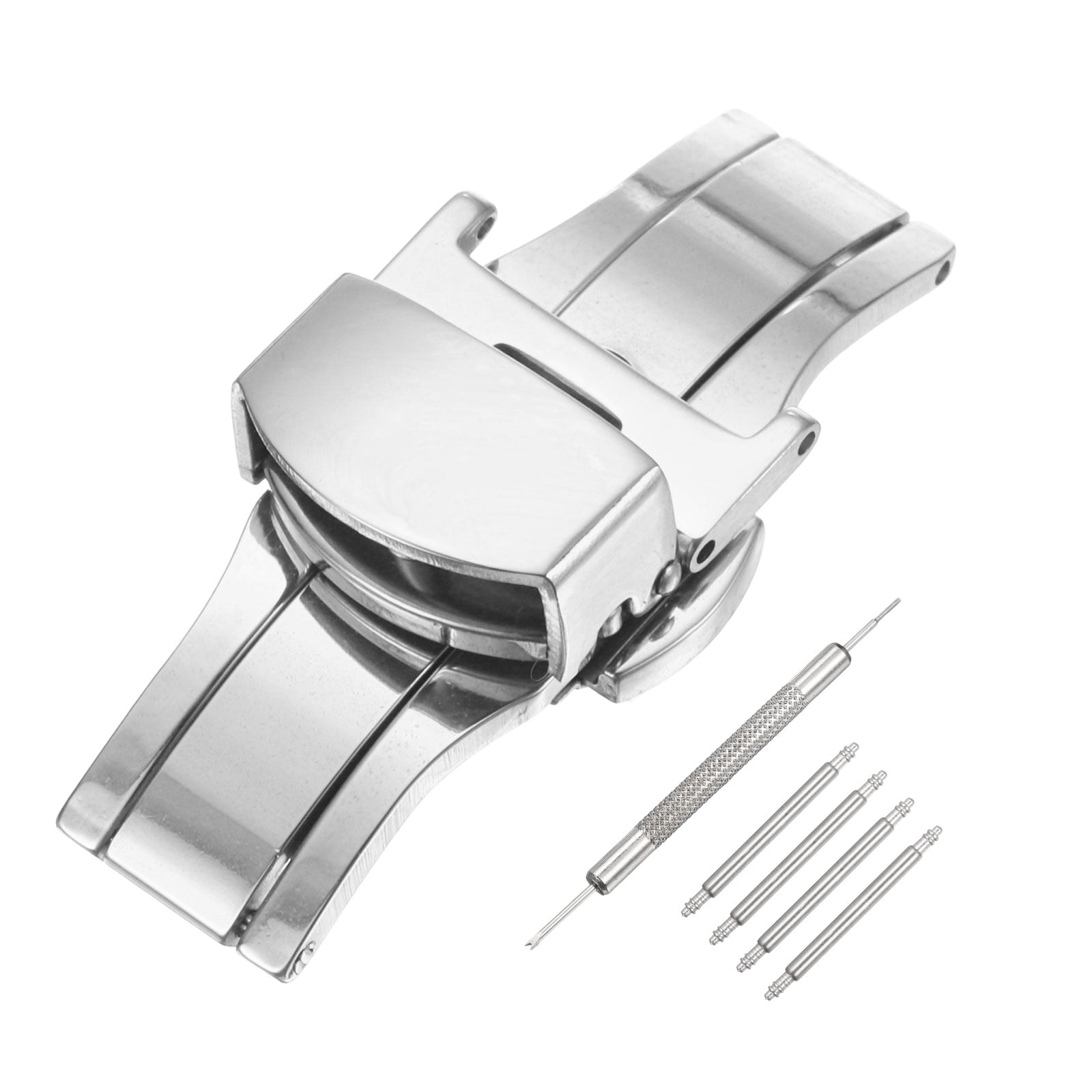 Silver Stainless Steel Butterfly Deployment Clasp Buckle 18mm 20mm 22mm With Pus