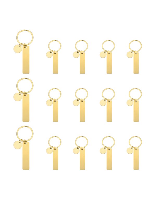Stainless Steel Engraving Keychain Blanks, 15Pcs Metal Laser Engravable Stamping Blanks, Gold (Rectangular)