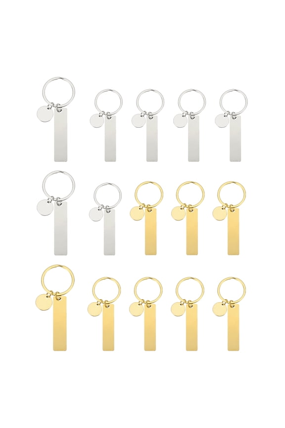 Stainless Steel Engraving Keychain Blanks, 15Pcs Metal Laser Engravable Stamping Blanks, Gold/Silver (Rectangular)