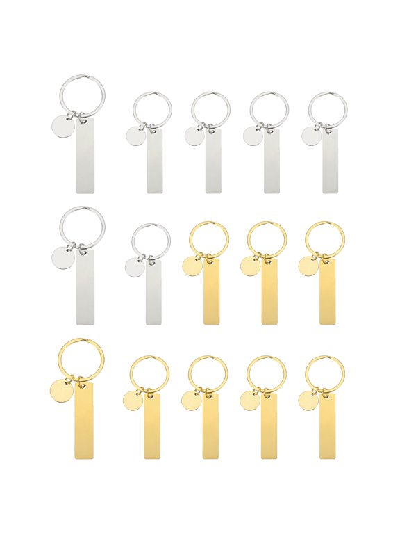 Stainless Steel Engraving Keychain Blanks, 15Pcs Metal Laser Engravable Stamping Blanks, Gold/Silver (Rectangular)