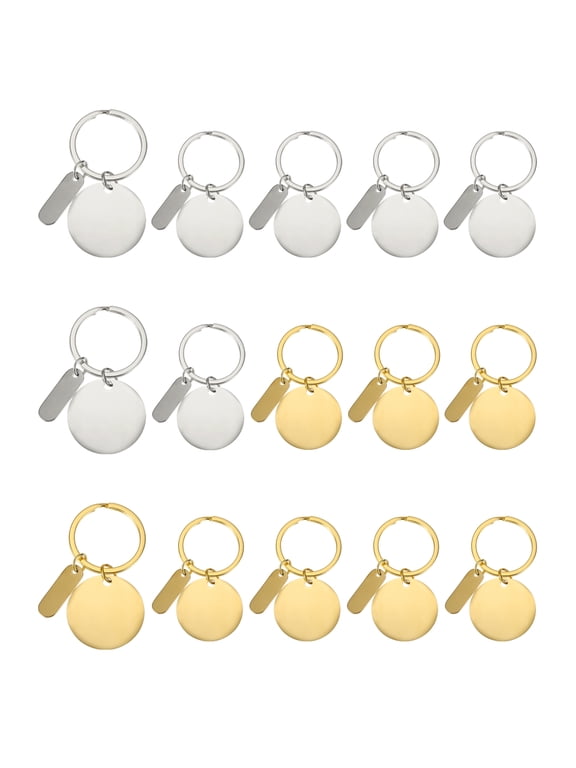 Stainless Steel Engraving Keychain Blanks, 15Pcs Metal Laser Engravable Stamping Blanks, Gold/Silver (Round)