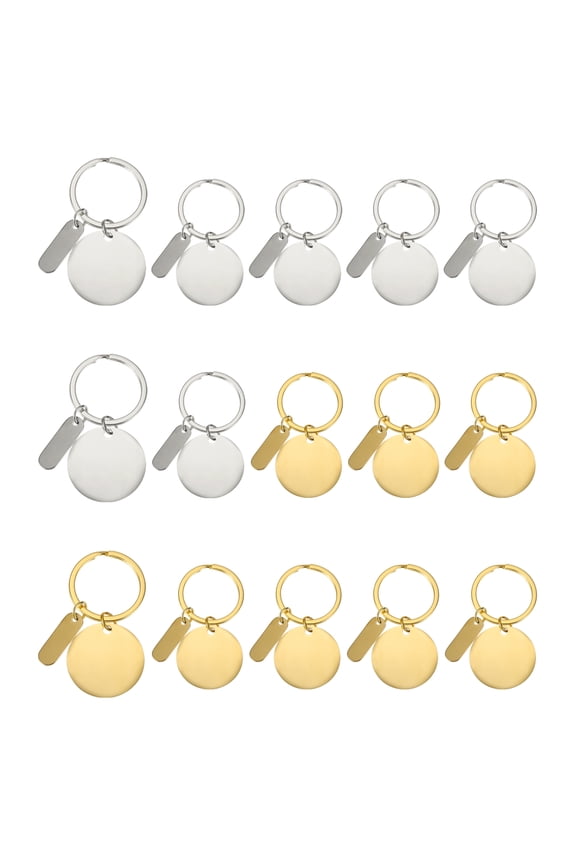 Stainless Steel Engraving Keychain Blanks, 15Pcs Metal Laser Engravable Stamping Blanks, Gold/Silver (Round)