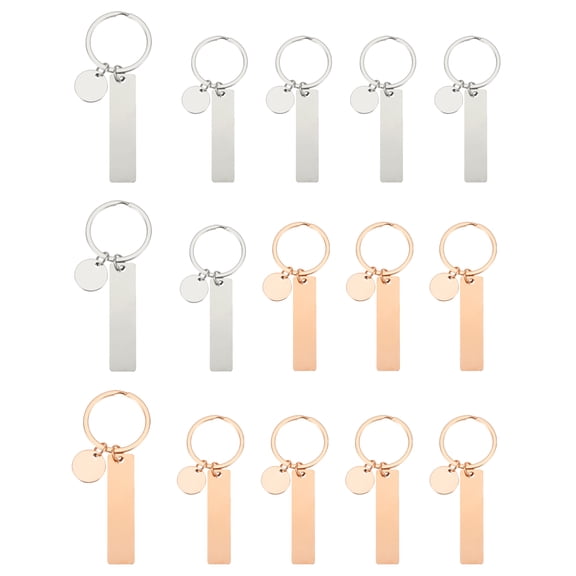 Uxcell Stainless Steel Engraving Keychain Blanks, 15Pcs Metal Laser Engravable Stamping Blanks, Rose Gold/Silver (Rectangular)