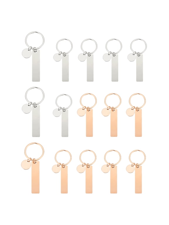 Stainless Steel Engraving Keychain Blanks, 15Pcs Metal Laser Engravable Stamping Blanks, Rose Gold/Silver (Rectangular)