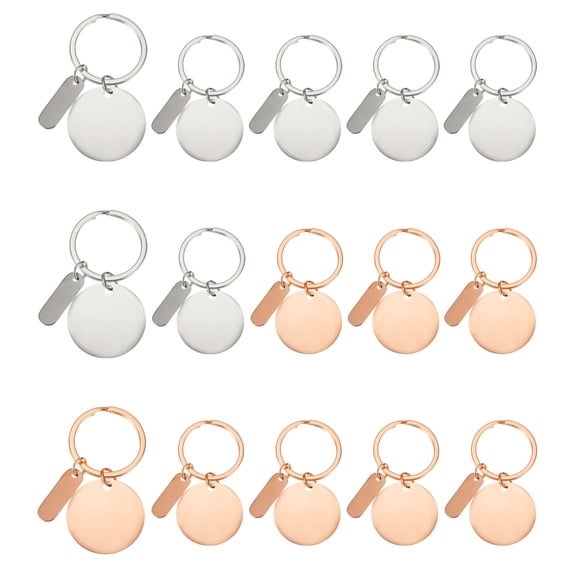 Uxcell Stainless Steel Engraving Keychain Blanks, 15Pcs Metal Laser Engravable Stamping Blanks, Rose Gold/Silver (Round)
