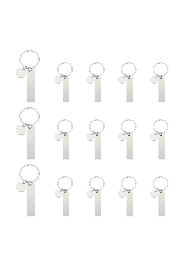 Stainless Steel Engraving Keychain Blanks, 15Pcs Metal Laser Engravable Stamping Blanks, Silver (Rectangular)