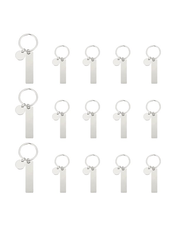 Stainless Steel Engraving Keychain Blanks, 15Pcs Metal Laser Engravable Stamping Blanks, Silver (Rectangular)