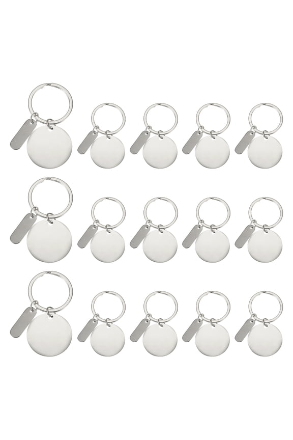 Stainless Steel Engraving Keychain Blanks, 15Pcs Metal Laser Engravable Stamping Blanks, Silver (Round)