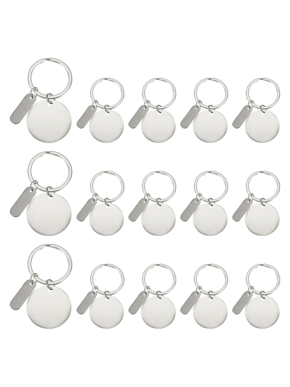 Stainless Steel Engraving Keychain Blanks, 15Pcs Metal Laser Engravable Stamping Blanks, Silver (Round)