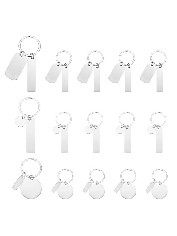 Stainless Steel Engraving Keychain Blanks, 15Pcs Metal Laser Engravable Stamping Blanks, Silver Tone(3 Styles)