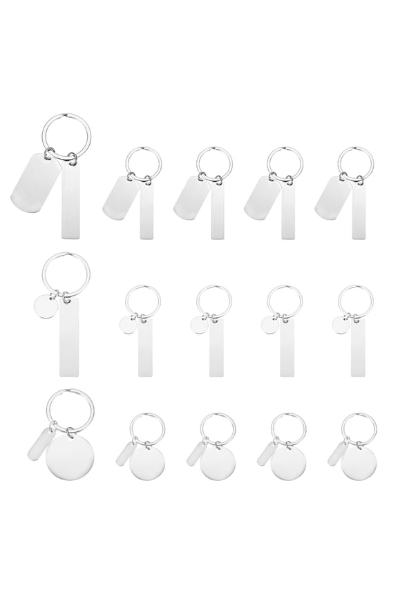 Stainless Steel Engraving Keychain Blanks, 15Pcs Metal Laser Engravable Stamping Blanks, Silver Tone(3 Styles)
