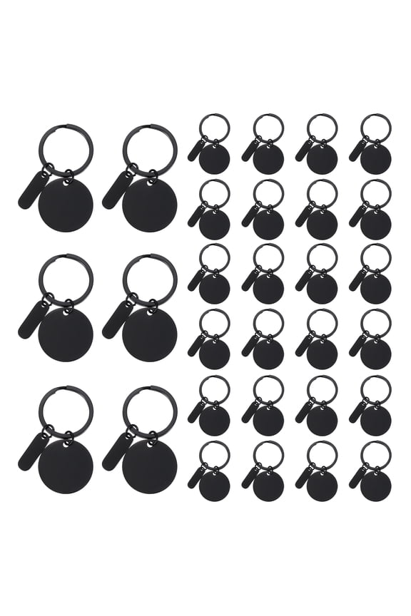 Stainless Steel Engraving Keychain Blanks, 30Pcs Metal Laser Engravable Stamping Blanks, Black (Round)