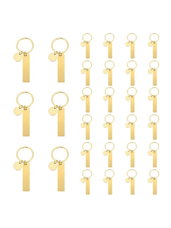 Stainless Steel Engraving Keychain Blanks, 30Pcs Metal Laser Engravable Stamping Blanks, Gold (Rectangular)