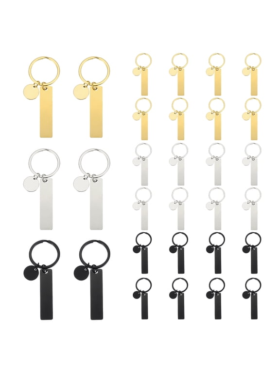 Stainless Steel Engraving Keychain Blanks, 30Pcs Metal Laser Engravable Stamping Blanks, Gold/Silver/Black (Rectangular)