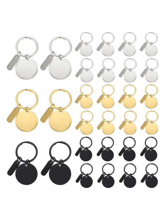 Stainless Steel Engraving Keychain Blanks, 30Pcs Metal Laser Engravable Stamping Blanks, Gold/Silver/Black (Round)