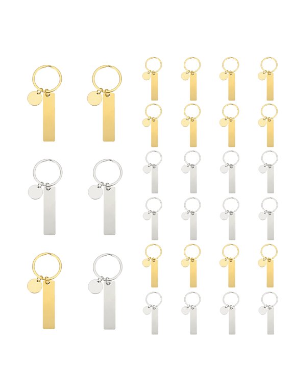 Stainless Steel Engraving Keychain Blanks, 30Pcs Metal Laser Engravable Stamping Blanks, Gold/Silver (Rectangular)