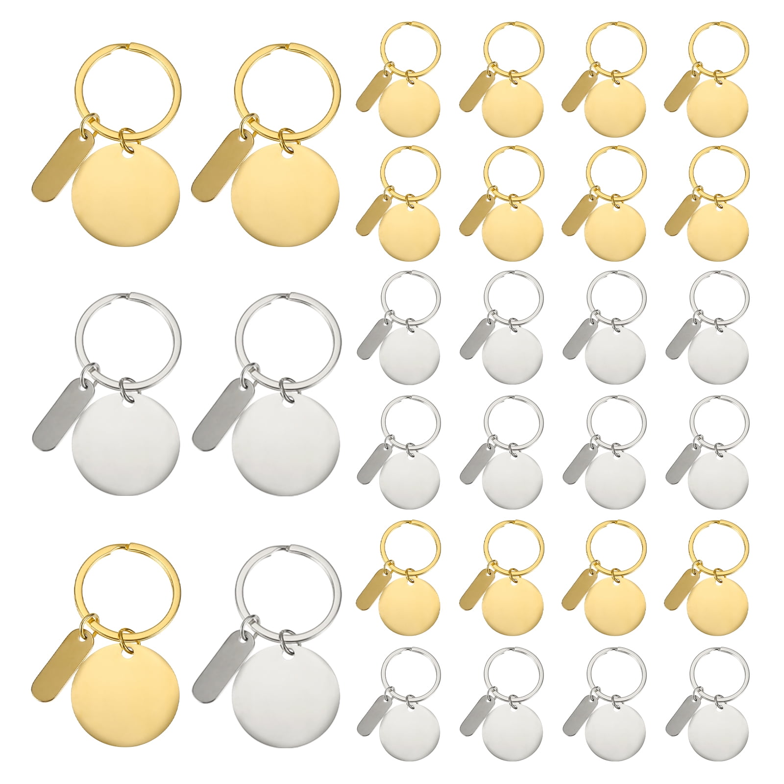 Uxcell Stainless Steel Engraving Keychain Blanks, 30Pcs Metal Laser Engravable Stamping Blanks, Gold/Silver (Round)