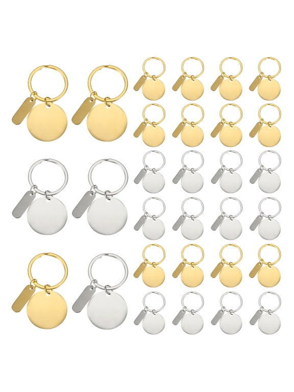 Stainless Steel Engraving Keychain Blanks, 30Pcs Metal Laser Engravable Stamping Blanks, Gold/Silver (Round)