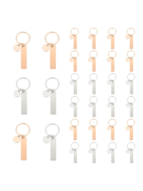 Stainless Steel Engraving Keychain Blanks, 30Pcs Metal Laser Engravable Stamping Blanks, Rose Gold/Silver (Rectangular)