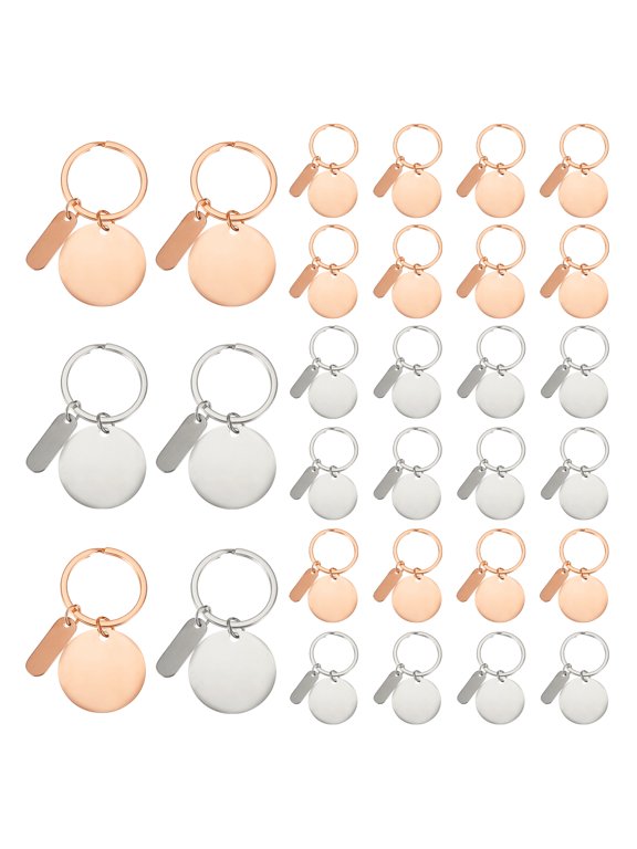 Stainless Steel Engraving Keychain Blanks, 30Pcs Metal Laser Engravable Stamping Blanks, Rose Gold/Silver (Round)
