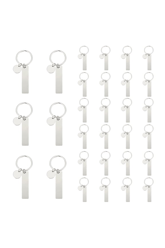 Stainless Steel Engraving Keychain Blanks, 30Pcs Metal Laser Engravable Stamping Blanks, Silver (Rectangular)