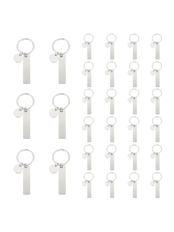 Stainless Steel Engraving Keychain Blanks, 30Pcs Metal Laser Engravable Stamping Blanks, Silver (Rectangular)