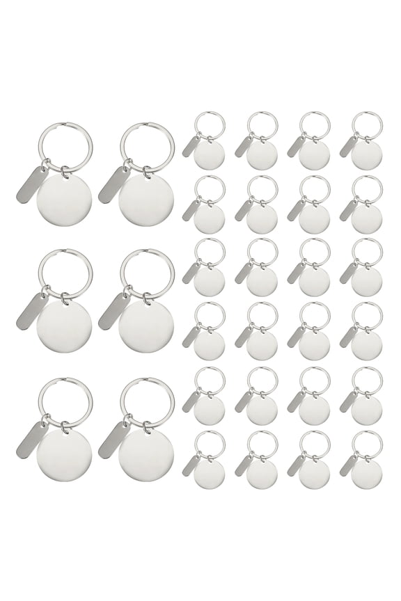 Stainless Steel Engraving Keychain Blanks, 30Pcs Metal Laser Engravable Stamping Blanks, Silver (Round)