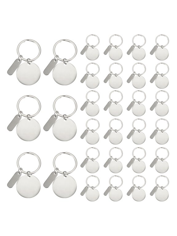 Stainless Steel Engraving Keychain Blanks, 30Pcs Metal Laser Engravable Stamping Blanks, Silver (Round)