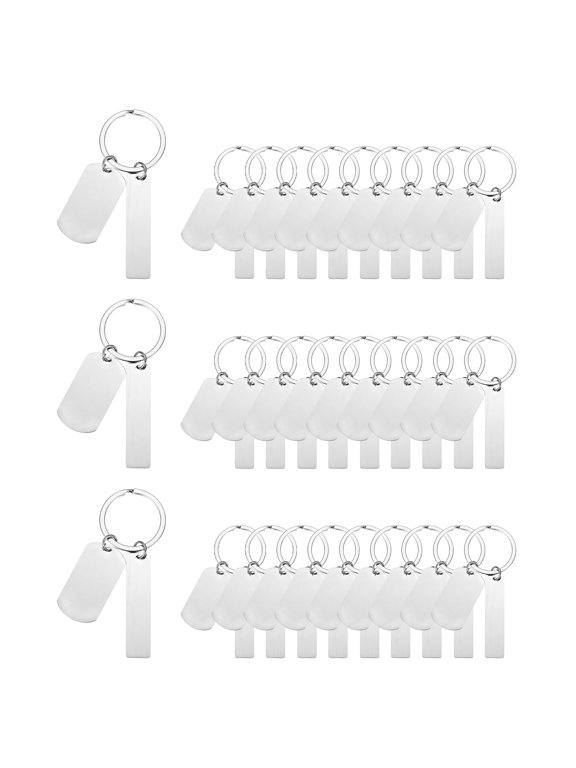 Stainless Steel Engraving Keychain Blanks, 30Pcs Metal Laser Engravable Stamping Blanks, Silver Tone(Rectangular/Oval)