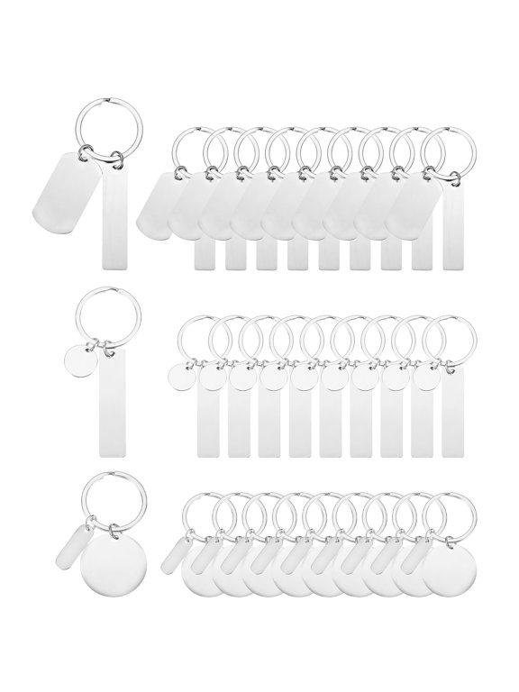 Stainless Steel Engraving Keychain Blanks, 60Pcs Metal Laser Engravable Stamping Blanks, Silver Tone(3 Styles)