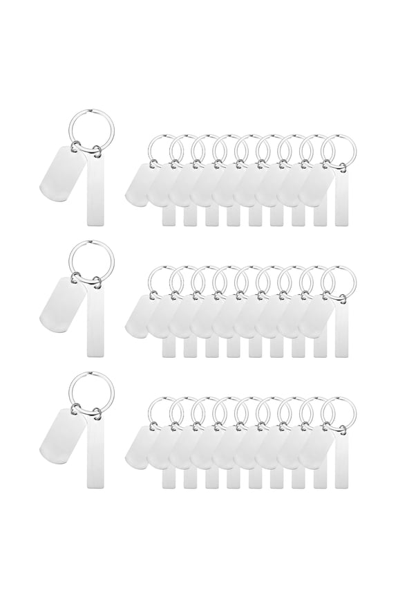 Stainless Steel Engraving Keychain Blanks, 60Pcs Metal Laser Engravable Stamping Blanks, Silver Tone(Rectangular/Oval)