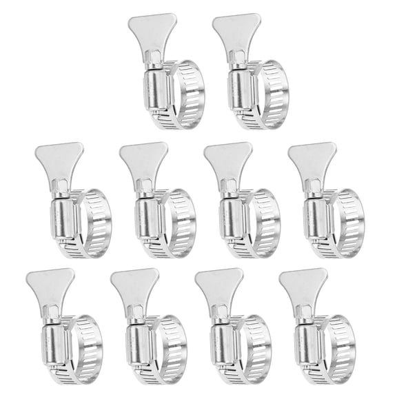 Uxcell Stainless Steel Hose Clamp, 10 Pcs 14-27mm (0.6-1.1Inch) Adjustable Thumb Screw Key Type Clamps Worm Gear Hose Clamp for Plumbing Fastener Tube Radiator Garden, Silver Tone