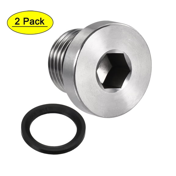 Uxcell Stainless Steel Inner Hex Head Pipe Plug with Seal Ring 2Pcs M16x1.5mm
