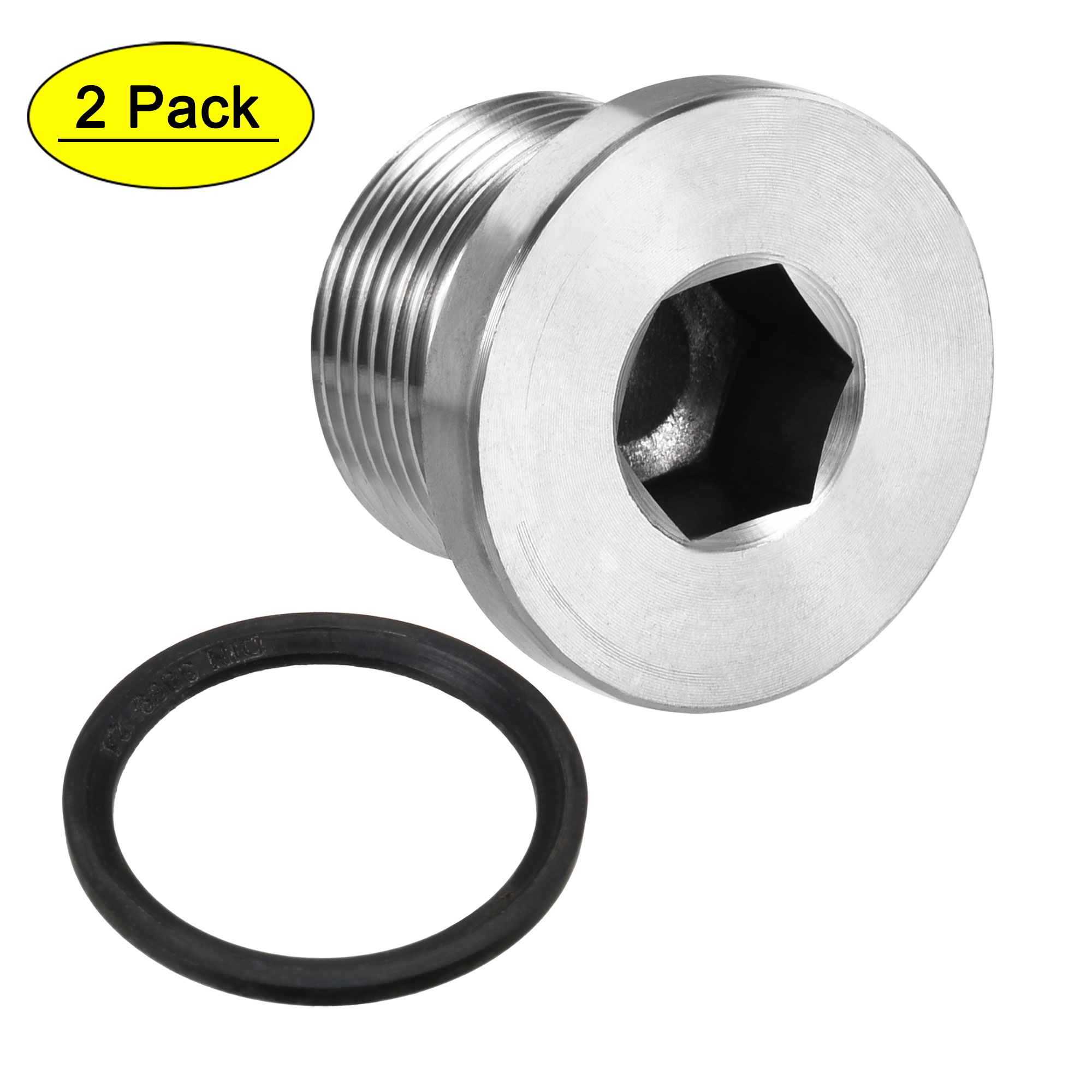 Uxcell Stainless Steel Inner Hex Head Pipe Plug with Seal Ring 2Pcs ...